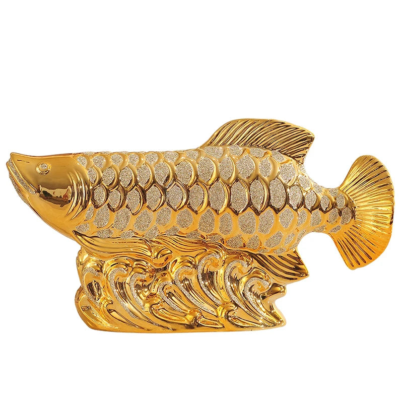 Golden Dragon Fish Ornament and Ceramic Desktop Figurine