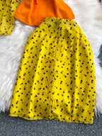 Women's Polka Dot Bow Halter Top Midi Skirt Set