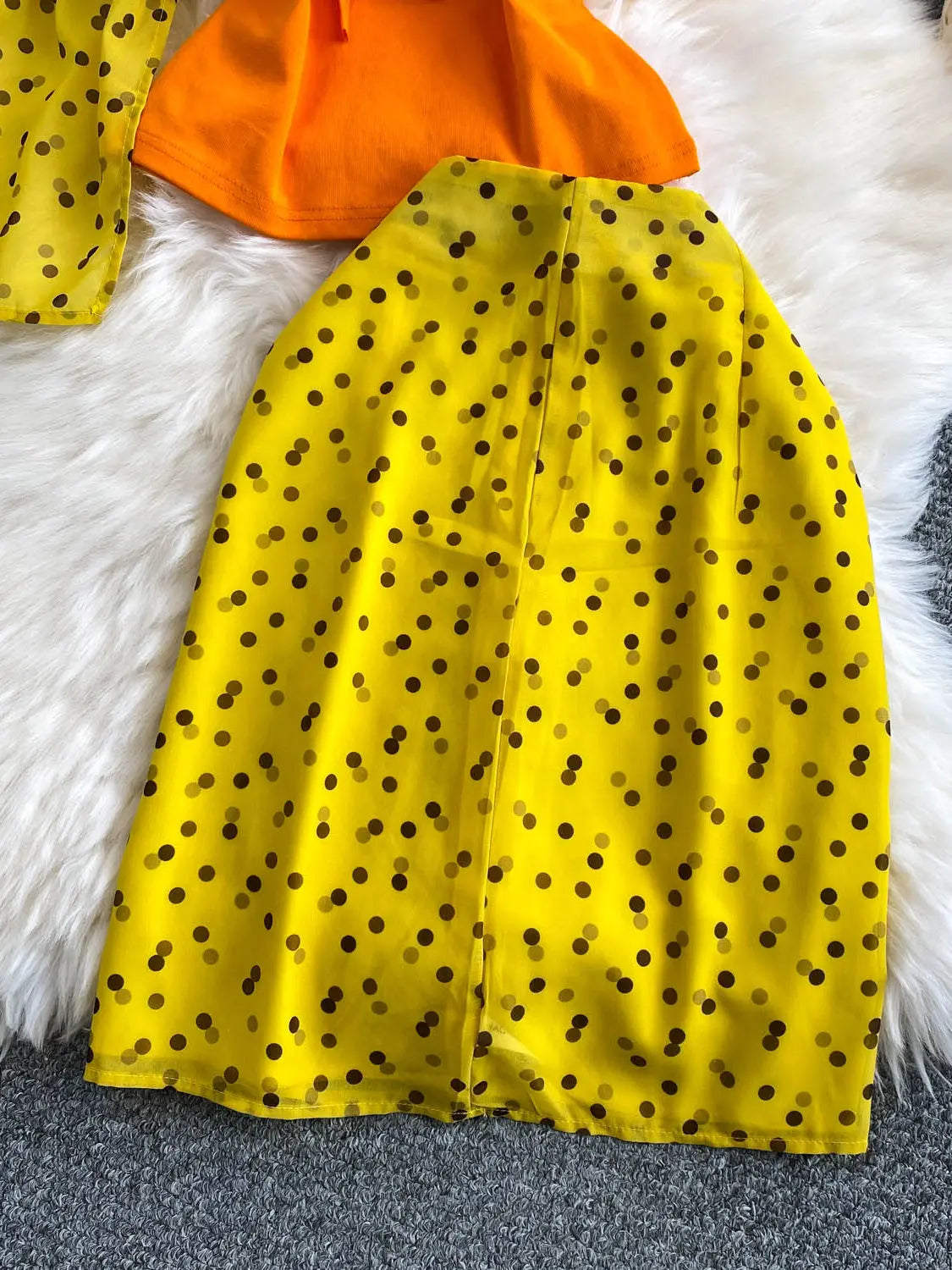 Women's Polka Dot Bow Halter Top Midi Skirt Set