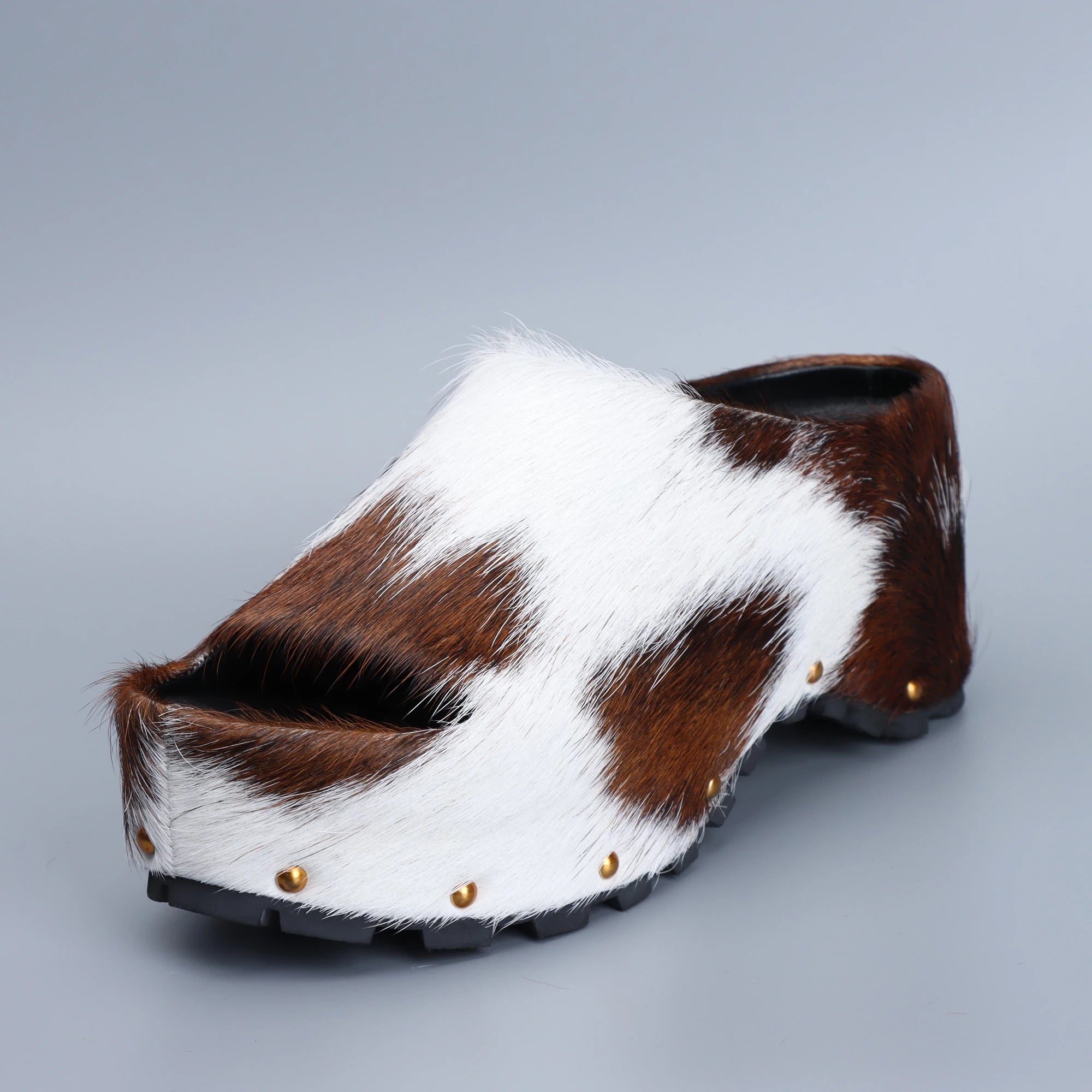 Women's Luxury Calf Hair Mules Platform Sandals Slip-On Slides