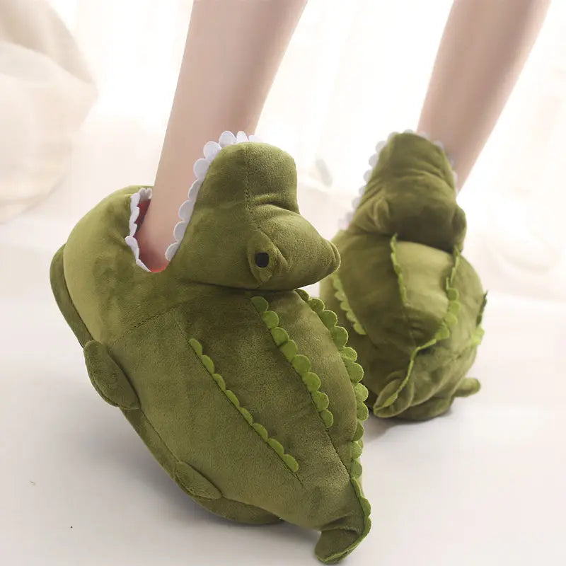 Women's Chunky Fuzzy Crocodile Home Cotton Shoes Slip-On Cartoon Plush Slippers