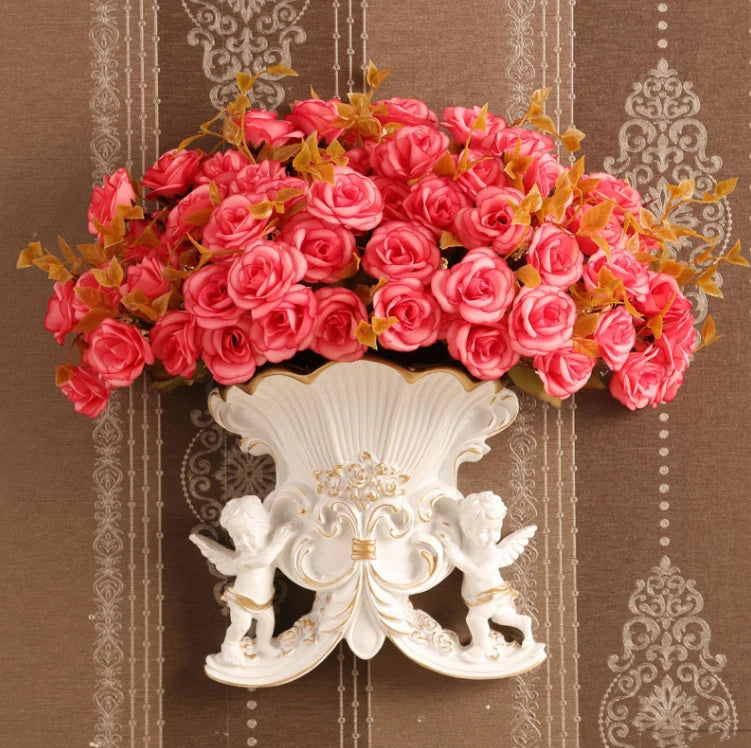 European Resin Angel Wall Vase and Planter Mural Ornament