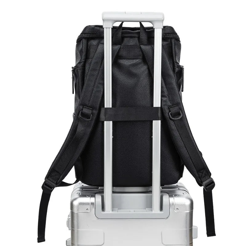 Men's Fashion PU Leather Large Capacity Travel Laptop Backpack