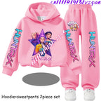 Girls' Print Hoodie Pants Two-Piece Set