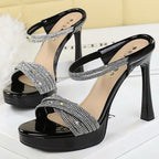Women's Open Toe Stiletto Sandals Rhinestone 4.5-Inch Heels