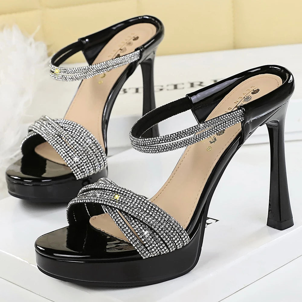 Women's Open Toe Stiletto Sandals Rhinestone 4.5-Inch Heels