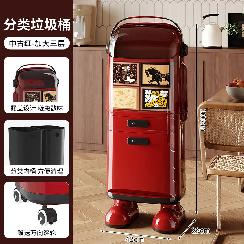Multi-Layer Kitchen Trash Can with Lid and Odor Control