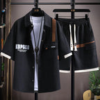 Men's Casual Short Sleeve Shirt and Shorts Two Piece Set