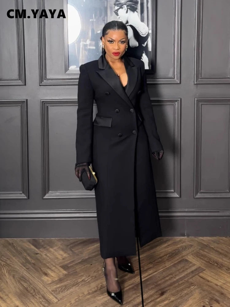 Women's Double Breasted Notched Maxi Blazer Dress