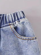 Girls' Bow Decor Crop Top Wide Leg Jeans Two-Piece Set