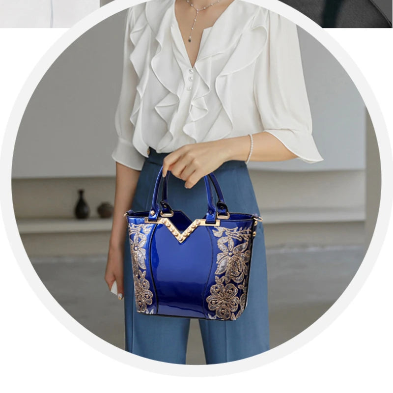 Women's Sequin Embroidered Patent Leather Shoulder Crossbody Bag