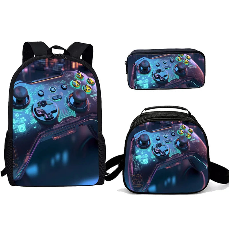 Unisex Gaming Controller 3D Print Backpack 3-Piece Bag Set