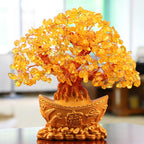 Chinese Gold Ingot Crystal Fortune Money Tree Figurine and Tabletop Ornament