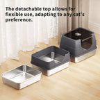 Stainless Steel Enclosed Cat Litter Box with Lid and Splash-Proof Sides