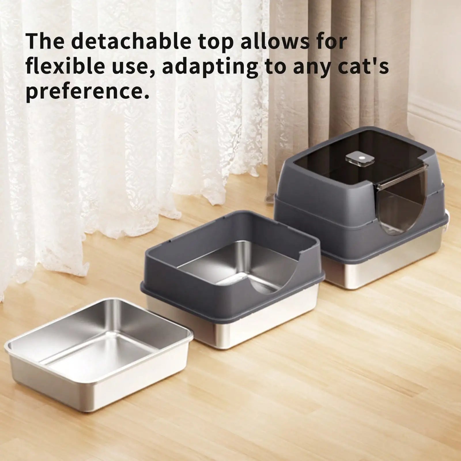 Stainless Steel Enclosed Cat Litter Box with Lid and Splash-Proof Sides
