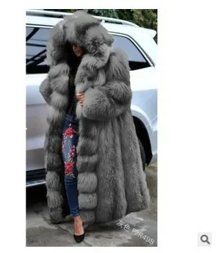 Women's Thick Warm Hooded Faux Fur Coat