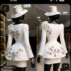 Women's 3D Flower Blazer and Mini Dress 2-Piece Suit Set