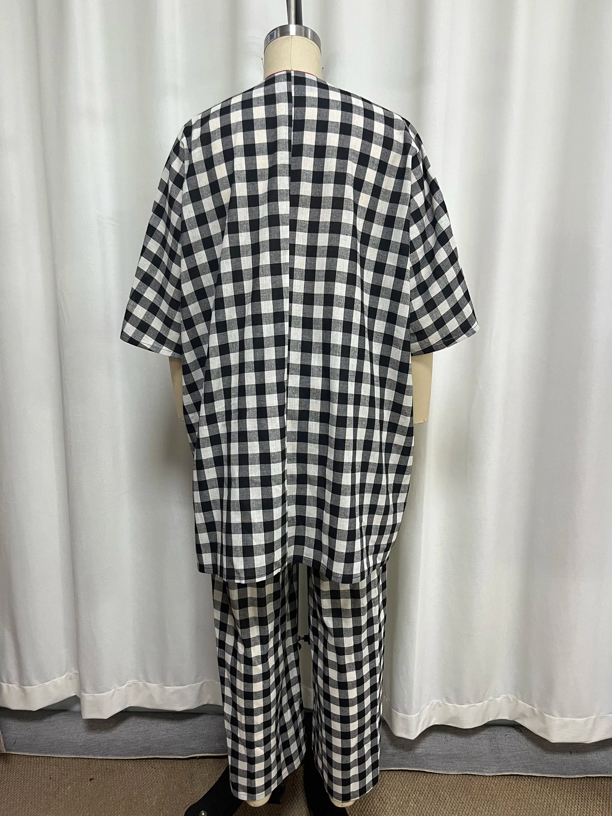 Women's Plaid Bow Tunic Top Wide Leg Pants Set