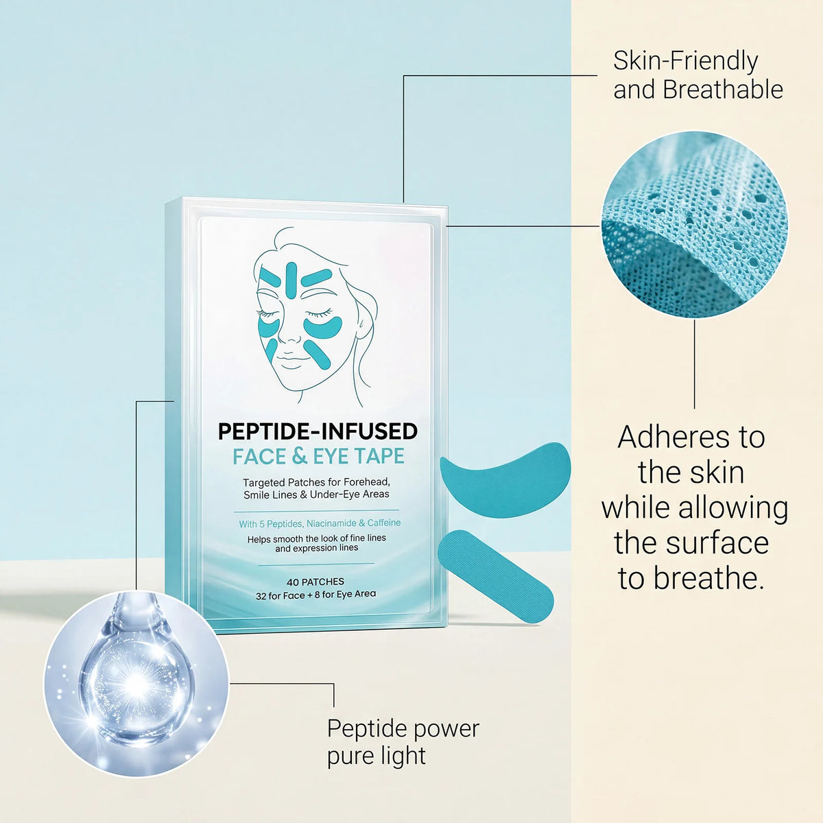 Unisex Peptide-Infused Face & Eye Wrinkle Smoothing Tape Patches