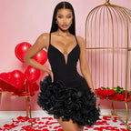 Women's Ruffle Sleeveless Pleated Bodycon Mini Dress