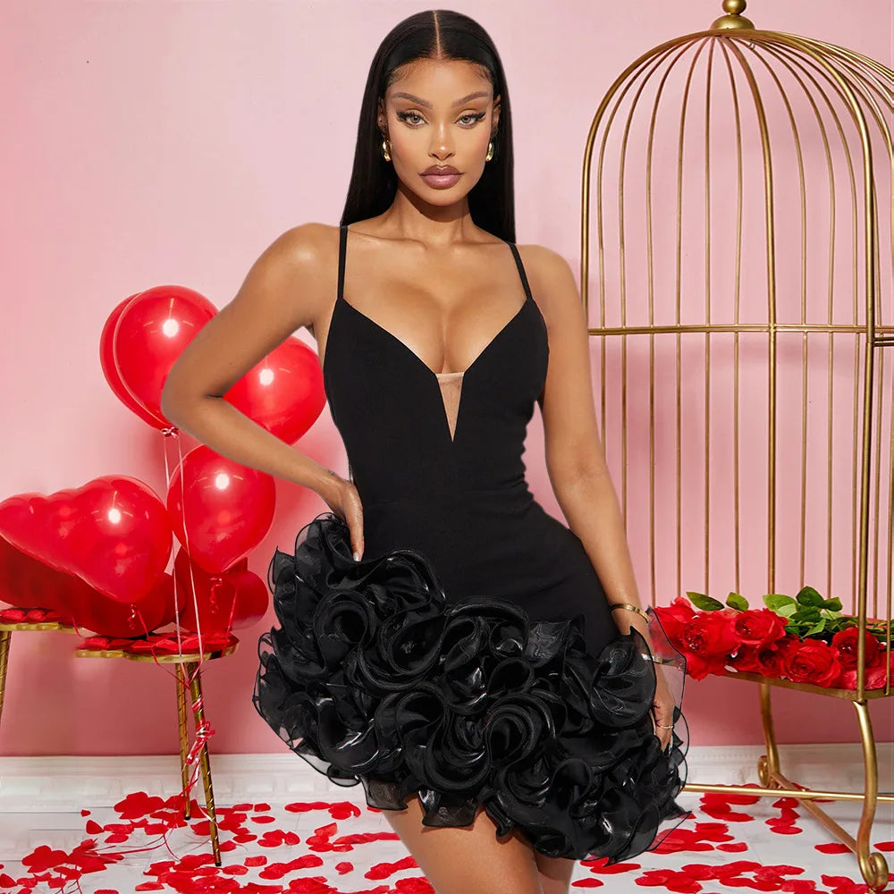 Women's Ruffle Sleeveless Pleated Bodycon Mini Dress