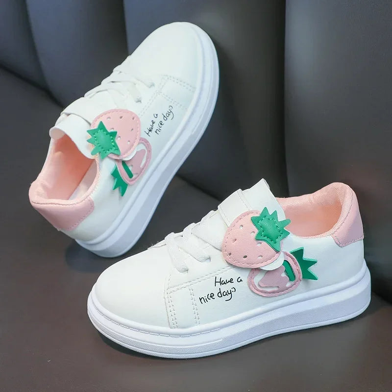 Girls' PU Leather Soft-Soled Casual Running Sneakers