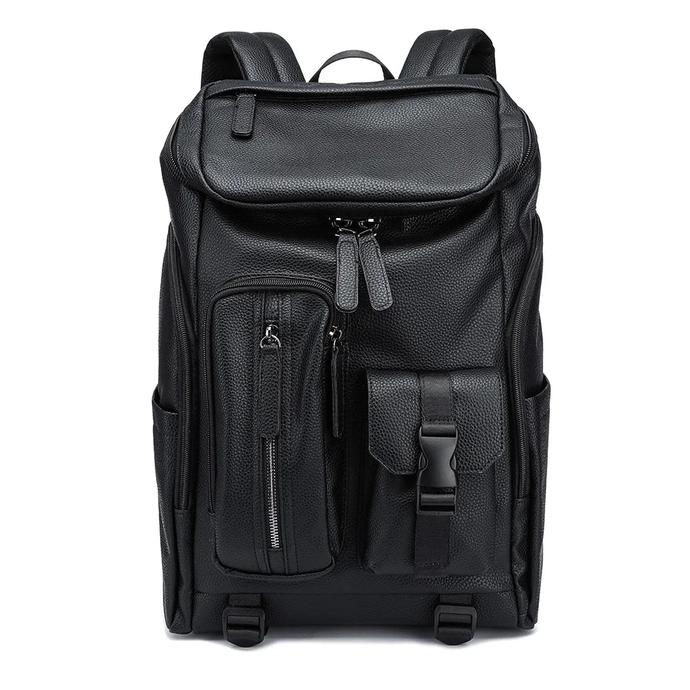 Men's Fashion PU Leather Large Capacity Travel Laptop Backpack