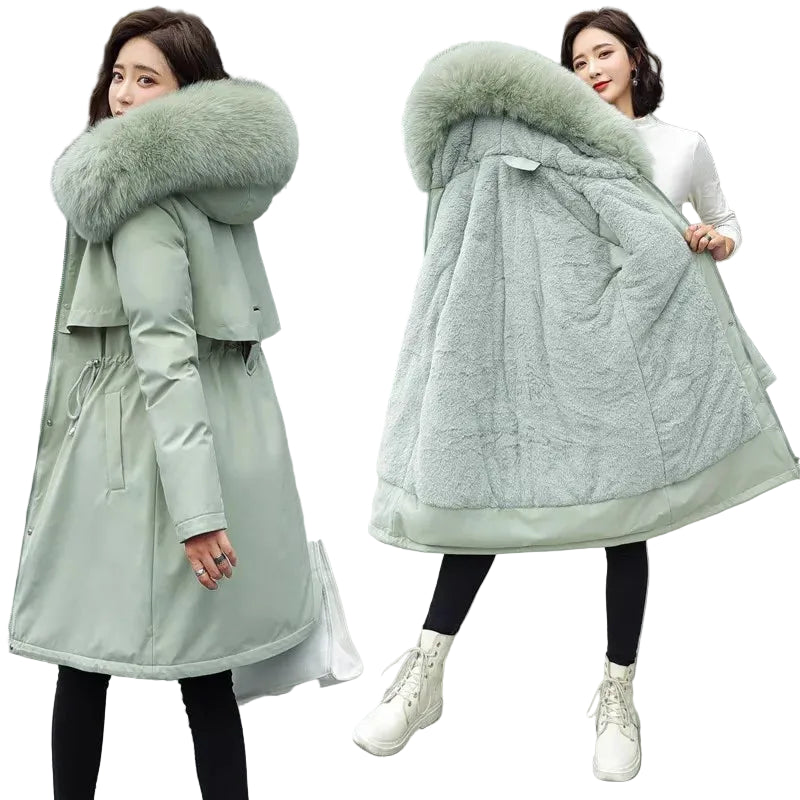 Women's Thick Warm Fleece Lined Korean Parka Coat