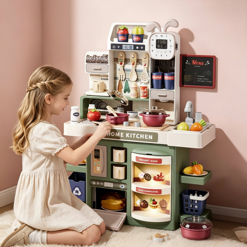 Kids Simulation Kitchen Counter Light Spray Playset Toy Set