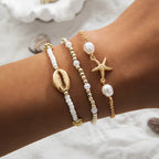 Women's Fashion Bohemian Shell Starfish Stacked Pearl Bead Bracelet Set