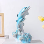 Dolphin Family Resin Statue and Ocean Tabletop Decorative Figurine