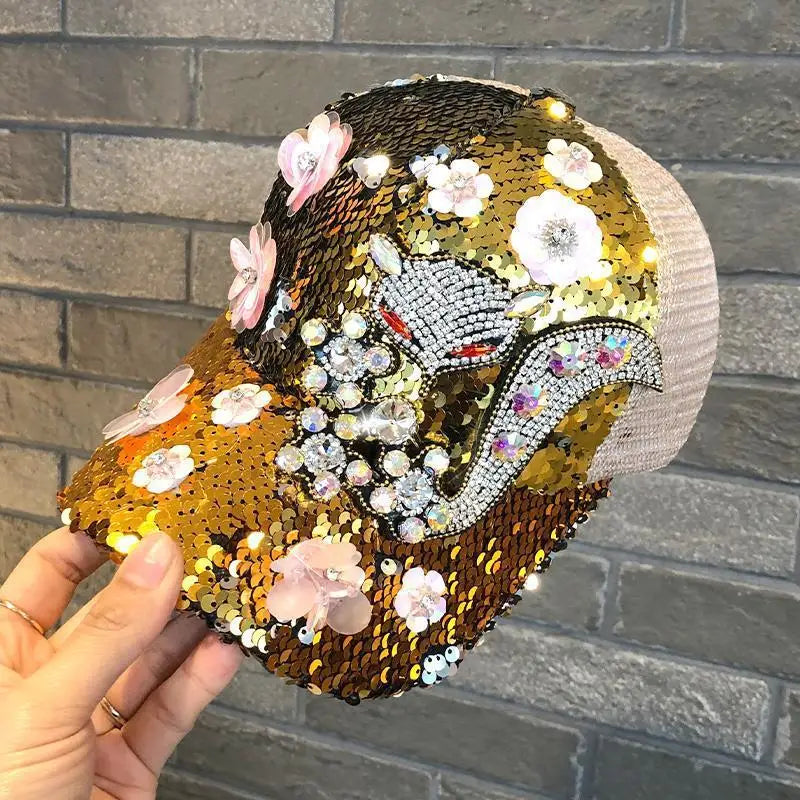Sequin Duckbill Sun Hat Breathable Reflective Adjustable 22-23 Inch