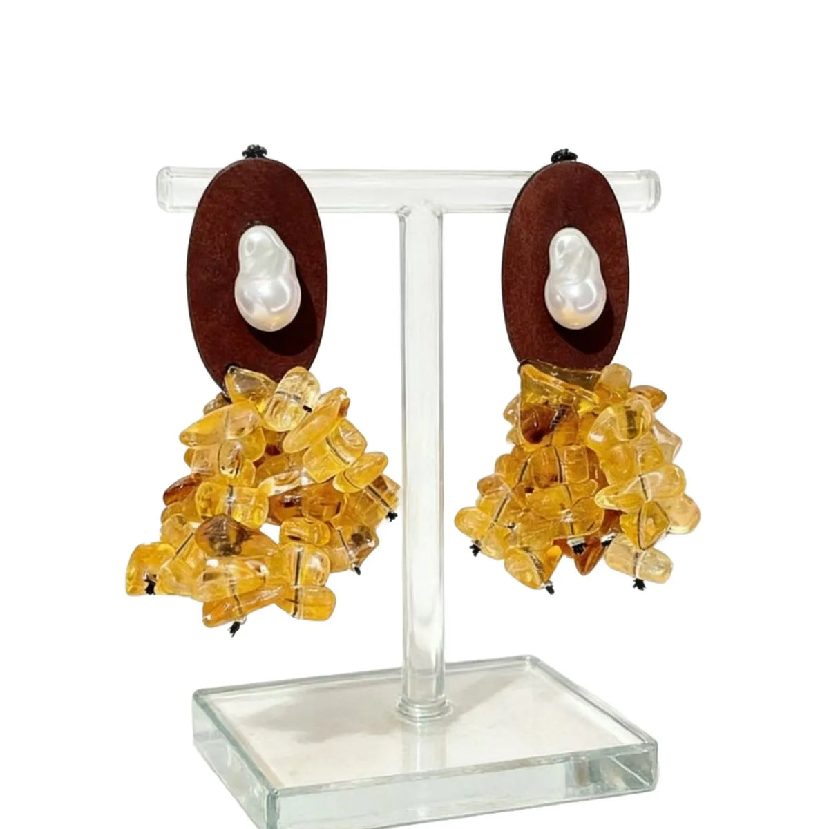Women's Trendy Vintage Wooden Citrine Tassel Drop Earrings