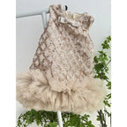 Girls' Sequined Mesh Tutu Dress Knit Sweater Two Piece Set H2327