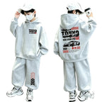 Boys' Racing Print Long-Sleeve Hoodie Shorts Two-Piece Set