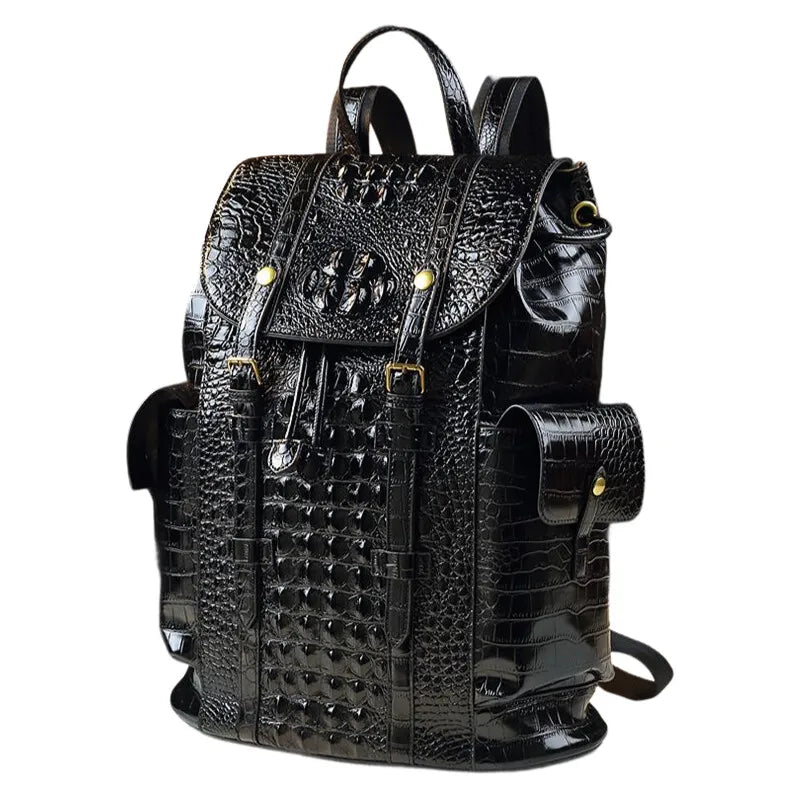 Unisex Fashion Genuine Leather Crocodile Pattern Travel Backpack