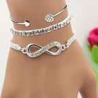 Women's Fashion Elegant Crystal Rhinestone Heart Cuff Bracelet Set