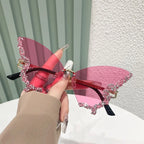 Women's Trendy Butterfly Diamond Rimless Oversized Sunglasses
