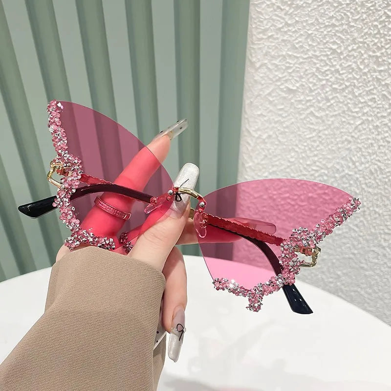 Women's Trendy Butterfly Diamond Rimless Oversized Sunglasses
