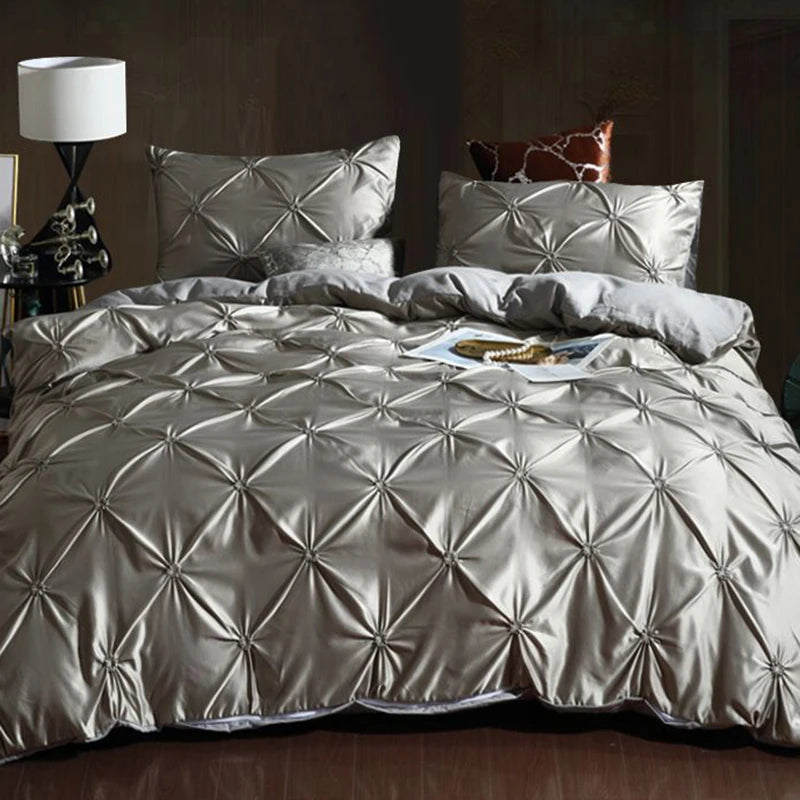 Chiffon Pinched Flower Duvet Cover and Soft Bedding Set