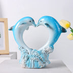 Dolphin Family Resin Statue and Ocean Tabletop Decorative Figurine