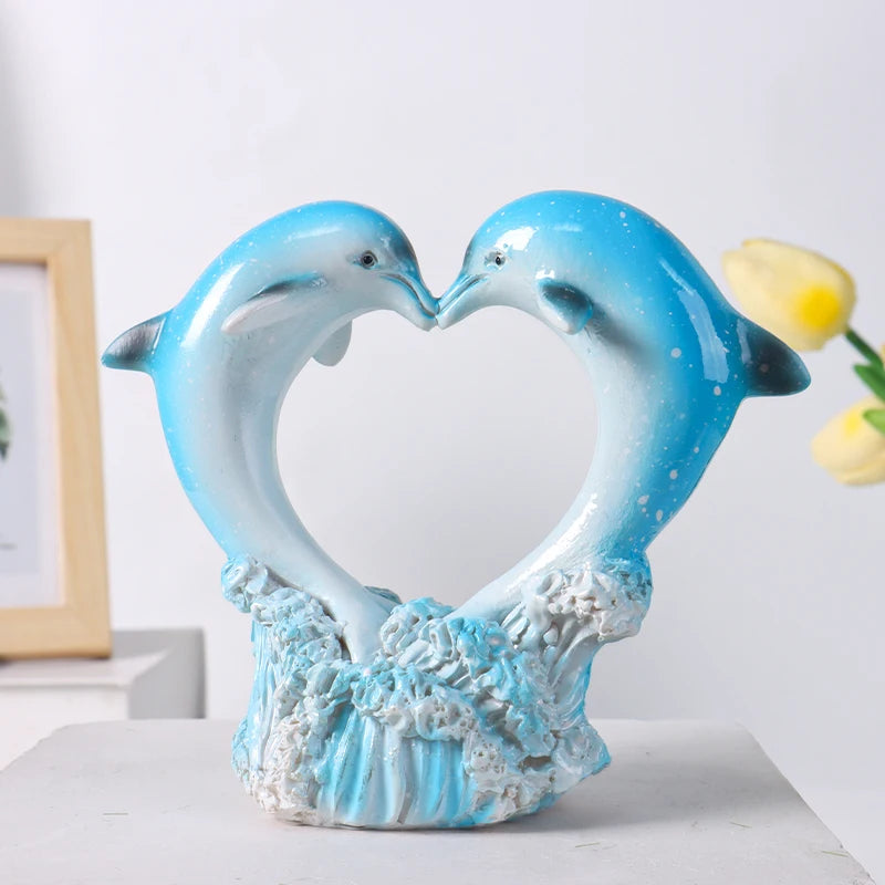 Dolphin Family Resin Statue and Ocean Tabletop Decorative Figurine