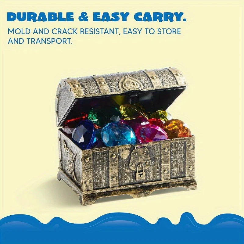16 Big Colorful Diamond Pool Toys with Pirate Treasure Chest for Kids
