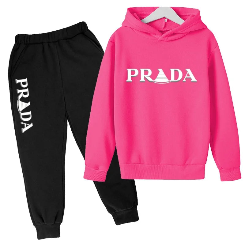 Kids' Pattern Hooded Sweatshirt Pants Two-Piece Set