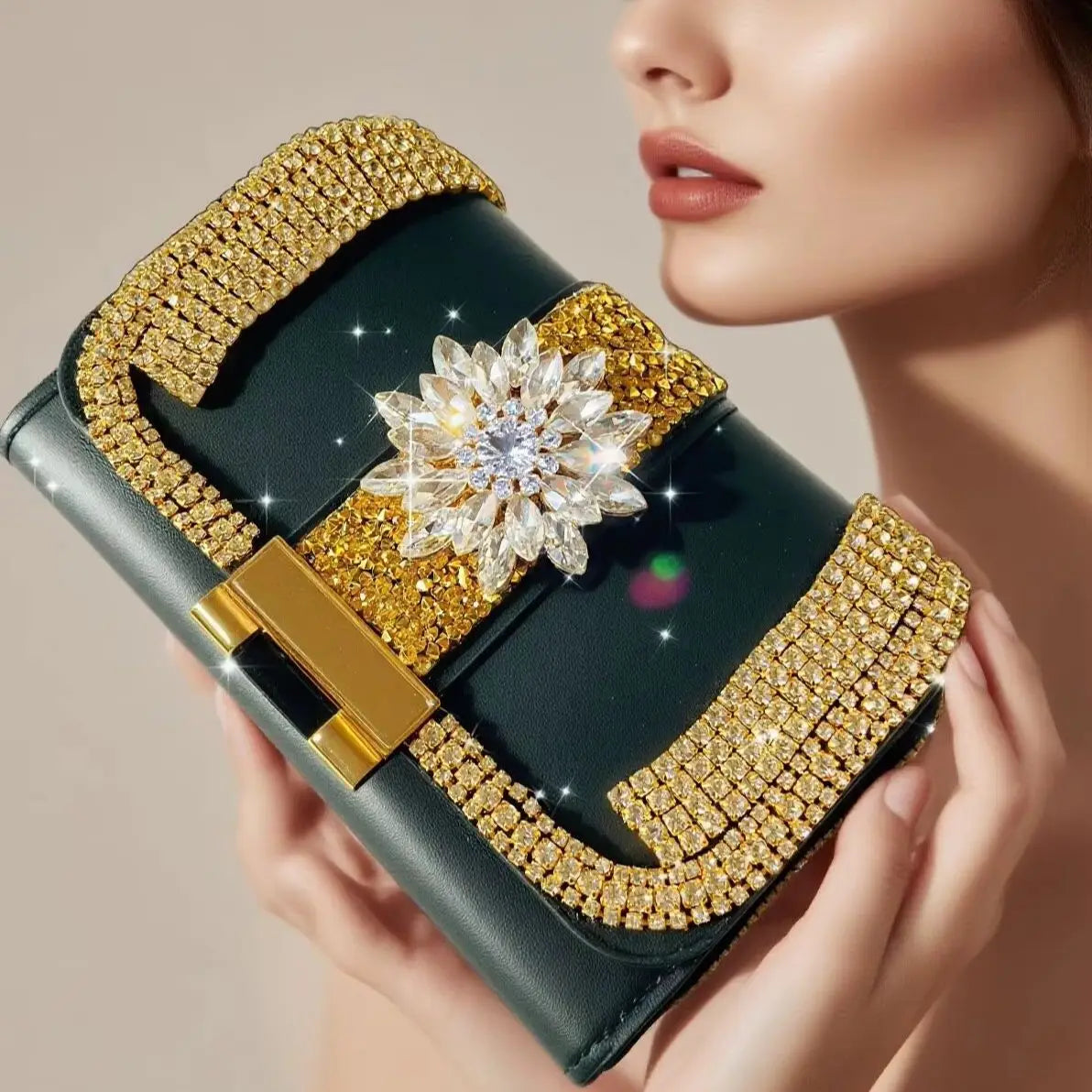 Rhinestone Embellished Women's Two-Layer Folding Wallet with Coin Purse