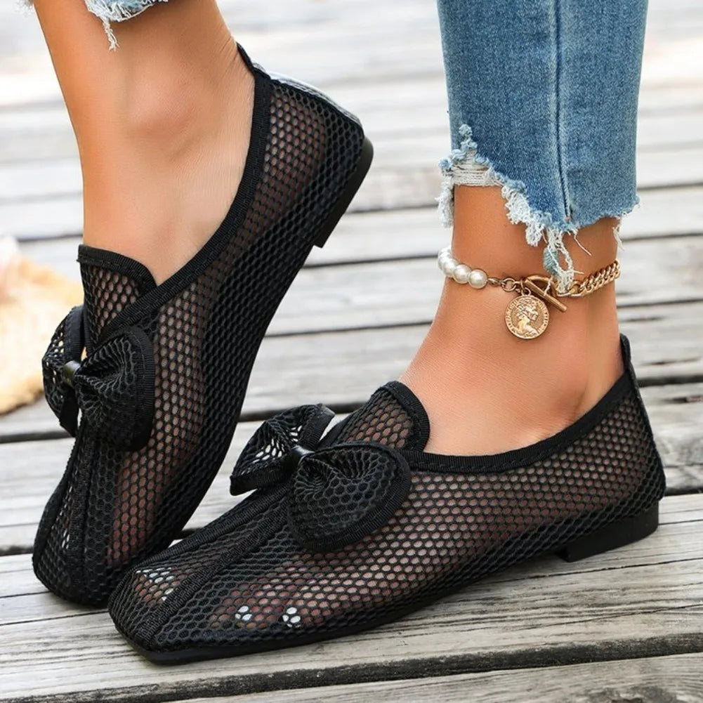 Women's Square Toe Air Mesh Sandals Slip-On Roman Gladiator Flats