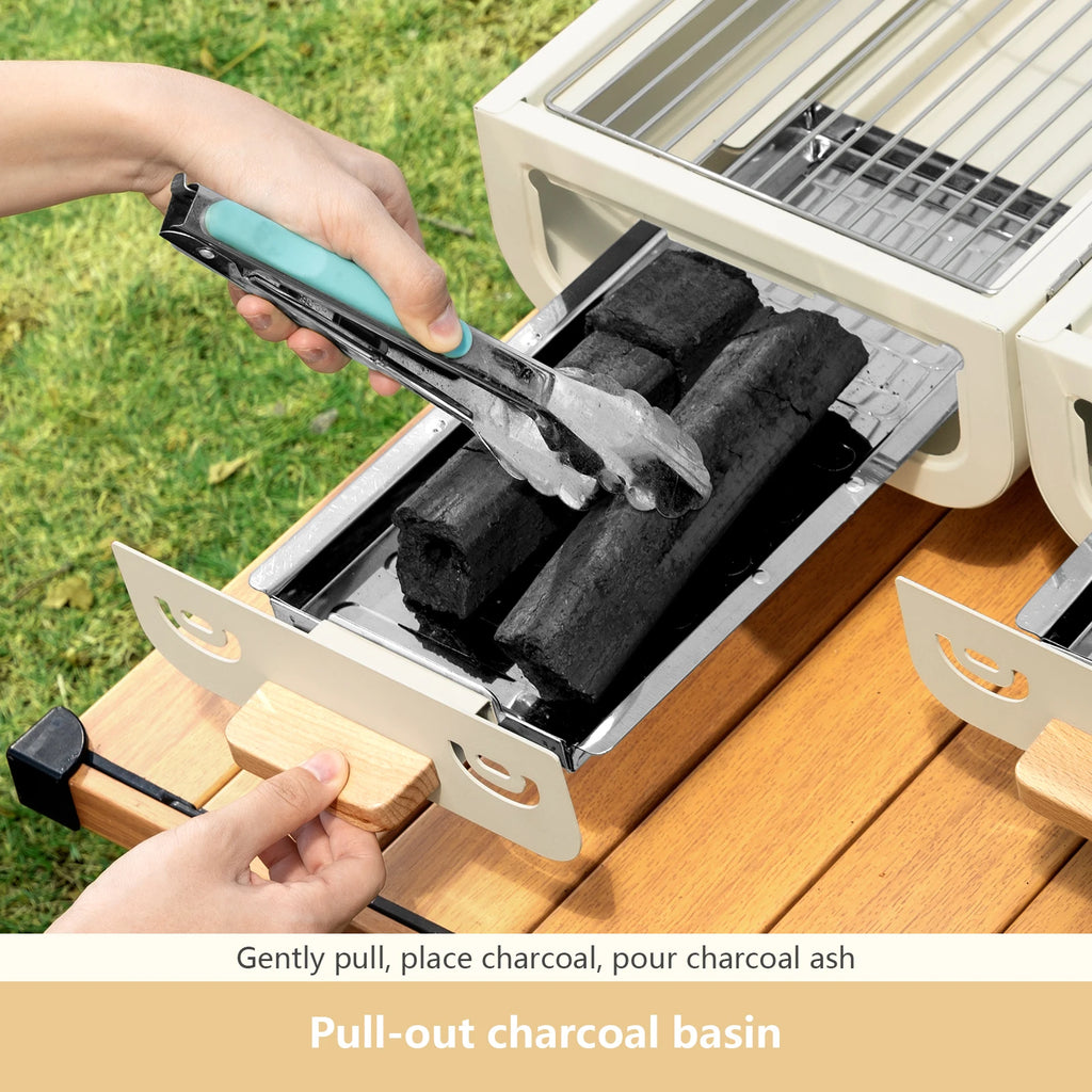 Portable Charcoal Barbecue Grill and Dual-Side Camping Stove