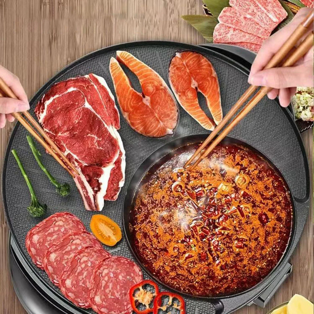 Portable Round Non-Stick Electric Grill and Hot Pot Cookware