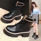 Women's Lace-Up Round Toe Square Heel Ankle Boots