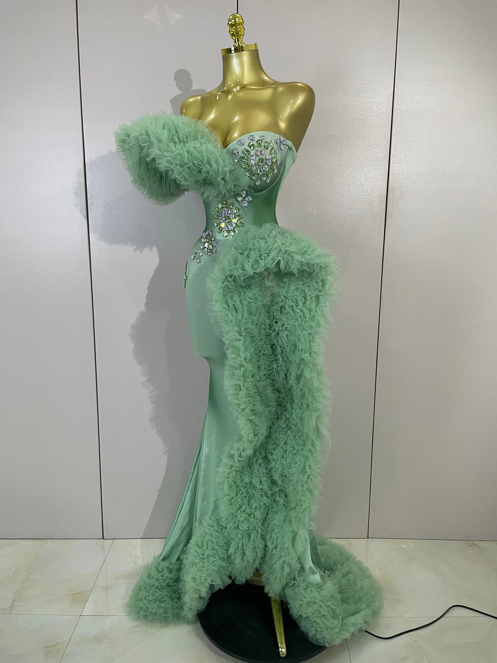 Women's Sparkly Rhinestone One Shoulder Evening Dress
